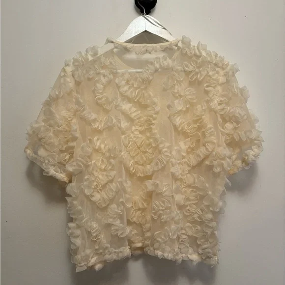 Cropped Ivory Cream Ruffle Blouse - Picture 2 of 4